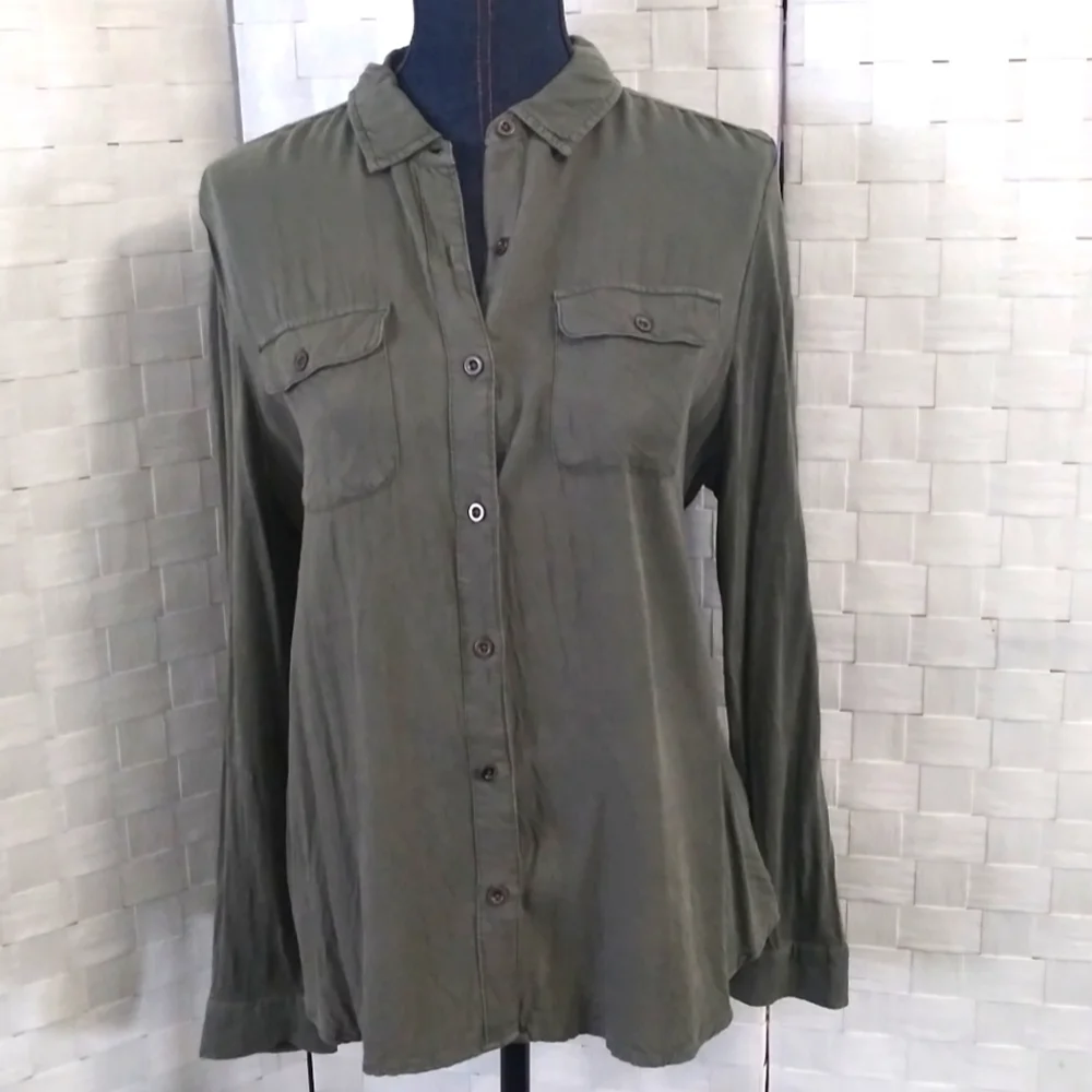 Perfectly Soft/perfectly you L long sleeve olive blouse - Picture 1 of 8